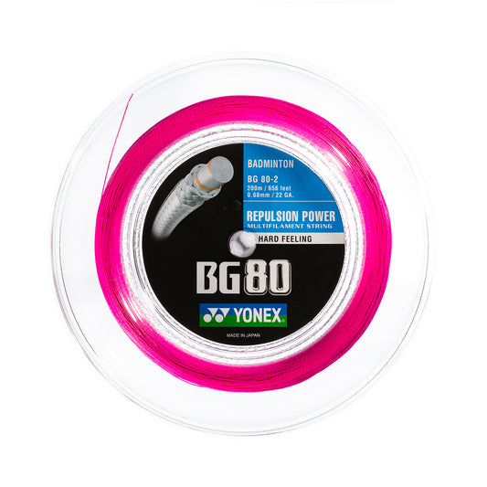 Yonex BG80 Badmintonsaite 200 m Rolle Neon Pink